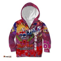 Personalised Australia Rugby Sea Eagles ANZAC Kid Hoodie Manly Warringah Scratch Style