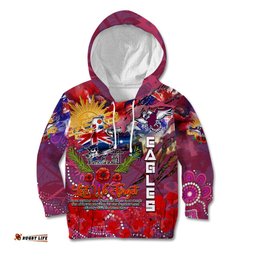 Personalised Australia Rugby Sea Eagles ANZAC Kid Hoodie Manly Warringah Scratch Style