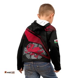 Wales Celtic Zip Up Hoodie Kid Celtic Cross and Welsh