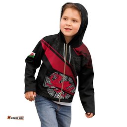 Wales Celtic Zip Up Hoodie Kid Celtic Cross and Welsh
