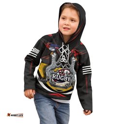 Custom Text Bretagne Rugby Personalised Hoodie Kid Celtic Triskelion and Stoat Ermine Sport Version
