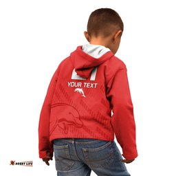 Custom Text And Number NRL Dolphins Rugby Kid Hoodie Simple Red Style