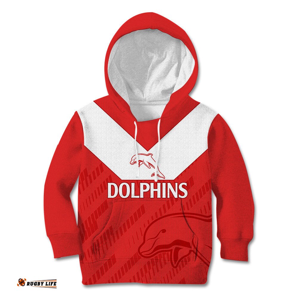 Custom Text And Number NRL Dolphins Rugby Kid Hoodie Simple Red Style