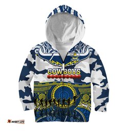 Cowboys Rugby ANZAC Hoodie KID Indigenous Poppy Mix Camouflage