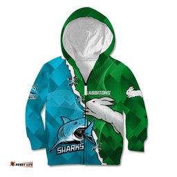 Personalised Sharks and Rabbitohs Rugby Kid Hoodie Sporty Version