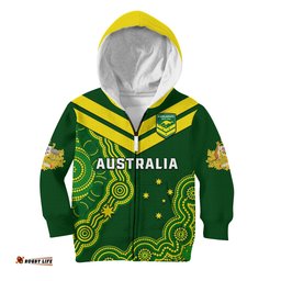 Custom Text And Number Australia Rugby Hoodie KID The Kangaroos Champions Pacific Indigenous