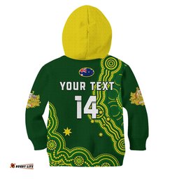 Custom Text And Number Australia Rugby Hoodie KID The Kangaroos Champions Pacific Indigenous