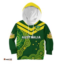 Custom Text And Number Australia Rugby Hoodie KID The Kangaroos Champions Pacific Indigenous