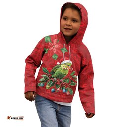 Aussie Green Budgerigar Kid Hoodie Aboriginal Inspired Christmas LT9