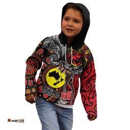 Aotearoa and Australia Toitu Te Tiriti Kid Hoodie Honour the Treaty - Stand Together Stand Stronger LT03