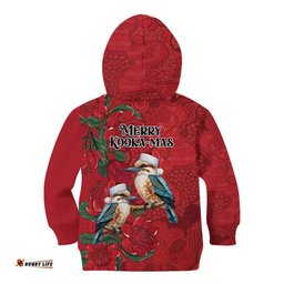 Aussie Kokaburra Waratah Christmas Kid Hoodie Aboriginal Dots Painting LT9