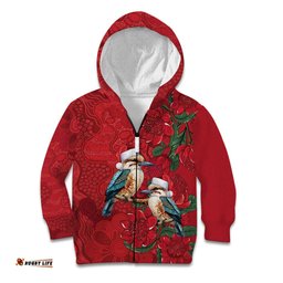 Aussie Kokaburra Waratah Christmas Kid Hoodie Aboriginal Dots Painting LT9