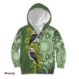 Aussie Kokaburra Golden Wattle Kid Hoodie Aboriginal with National Color LT9