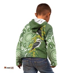 Aussie Kokaburra Golden Wattle Kid Hoodie Aboriginal with National Color LT9