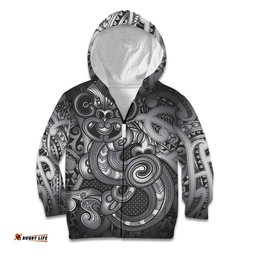 Aotearoa Maori Hei Tiki Kid Hoodie Kiwikiwi Kowhaiwhai Puhoro Motif LT9