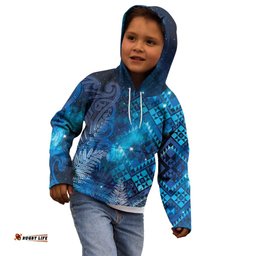 Aotearoa Taniko Matariki Kid Hoodie Cosmic Blue LT7
