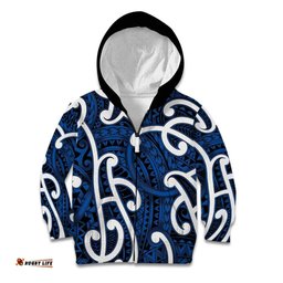 Aotearoa Maori Kowhaiwhai Kid Hoodie Kikorangi Puhoro and Patiki LT9