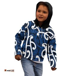 Aotearoa Maori Kowhaiwhai Kid Hoodie Kikorangi Puhoro and Patiki LT9