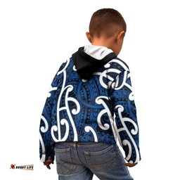 Aotearoa Maori Kowhaiwhai Kid Hoodie Kikorangi Puhoro and Patiki LT9