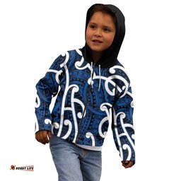 Aotearoa Maori Kowhaiwhai Kid Hoodie Kikorangi Puhoro and Patiki LT9