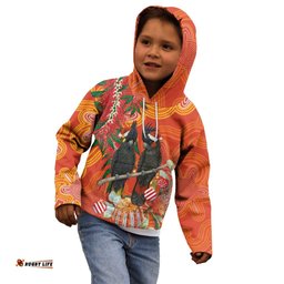 Australia Black Cockatoo Christmas Kid Hoodie Banksia Bottlebrush Aboriginal Art LT14