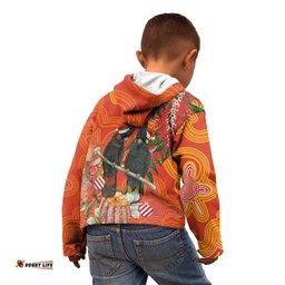 Australia Black Cockatoo Christmas Kid Hoodie Banksia Bottlebrush Aboriginal Art LT14