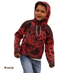 Aotearoa Maori Hei Tiki Kid Hoodie Whero Kowhaiwhai Puhoro Motif LT9