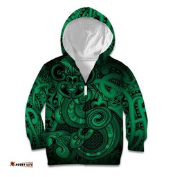 Aotearoa Maori Hei Tiki Kid Hoodie Kakariki Kowhaiwhai Puhoro Motif LT9
