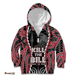 Aotearoa Waitangi Day Kid Hoodie Maori Warrior Tribal Tattoo LT05