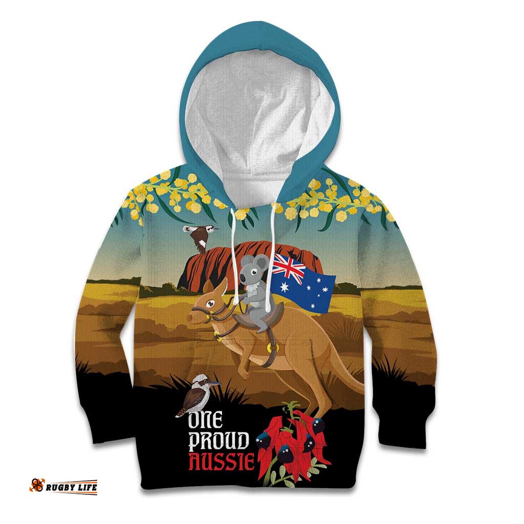 26 January One Proud Aussie Kid Hoodie Kangaroo and Koala Happy Australia Day LT9