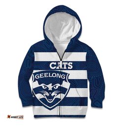 AFL Cats Football Custom Kid Hoodie Geelong Proud Indigenous Art LT14