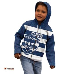 AFL Cats Football Custom Kid Hoodie Geelong Proud Indigenous Art LT14