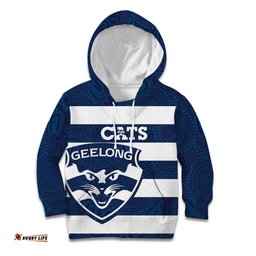 AFL Cats Football Custom Kid Hoodie Geelong Proud Indigenous Art LT14