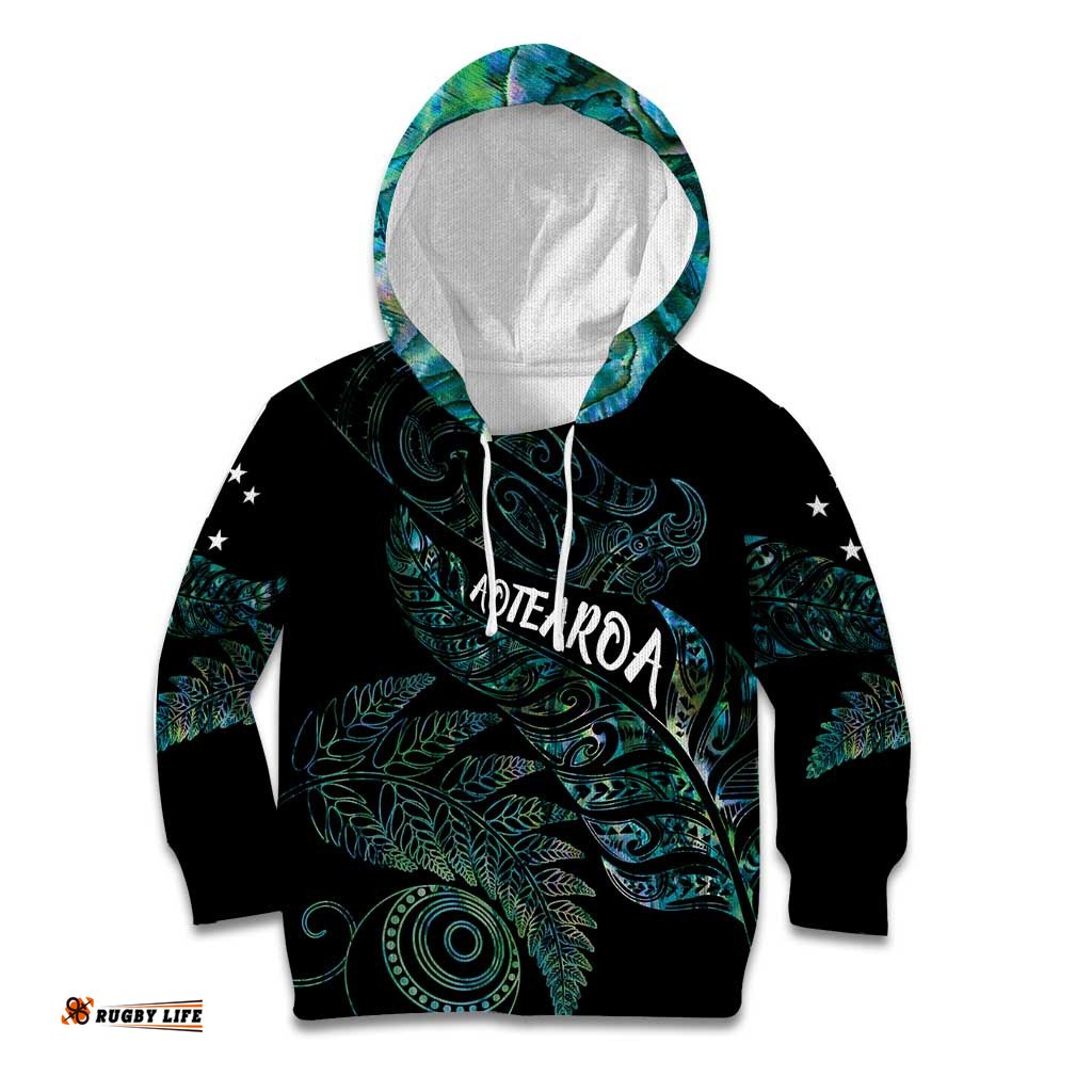 Aotearoa Personalized Lawn Bowls Maori Kid Hoodie New Zealand Paua Shell Tribal Silver Fern LT7