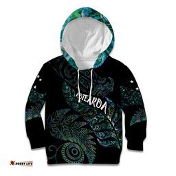 Aotearoa Personalized Lawn Bowls Maori Kid Hoodie New Zealand Paua Shell Tribal Silver Fern LT7