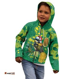 Aussie Honeyeaters Banksia Christmas Kid Hoodie Aboriginal Dots Painting Green Motif LT9