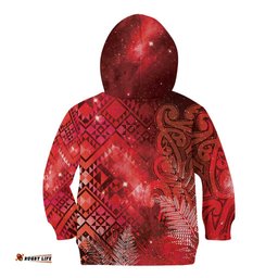 Aotearoa Taniko Matariki Kid Hoodie Cosmic Red LT7