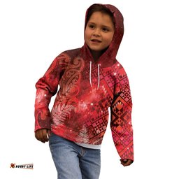 Aotearoa Taniko Matariki Kid Hoodie Cosmic Red LT7