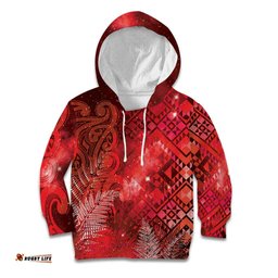 Aotearoa Taniko Matariki Kid Hoodie Cosmic Red LT7