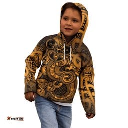 Aotearoa Maori Hei Tiki Kid Hoodie Koura Kowhaiwhai Puhoro Motif LT9