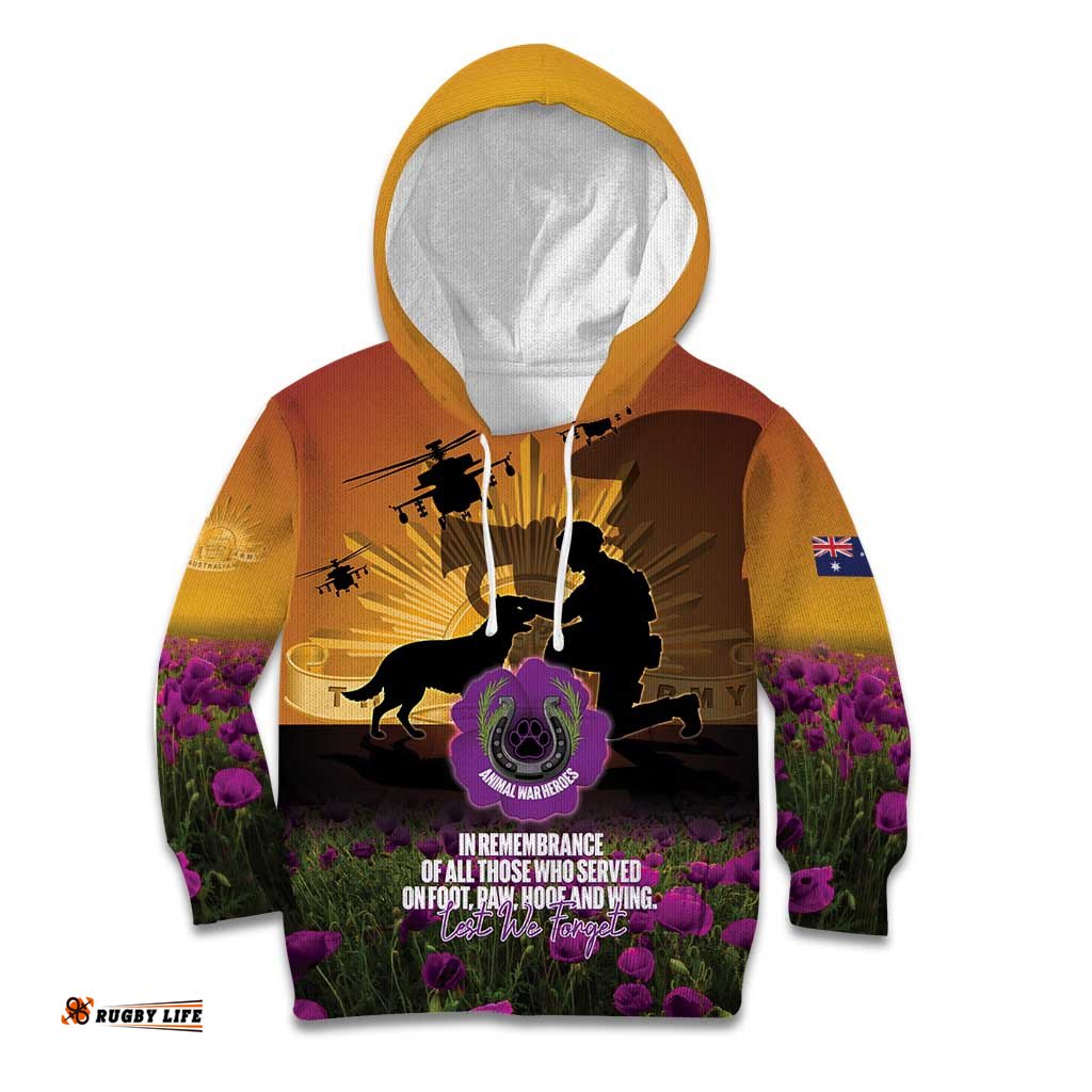 Animal War Heroes Australia ANZAC Day Kid Hoodie We Will Always Remember Them LT14