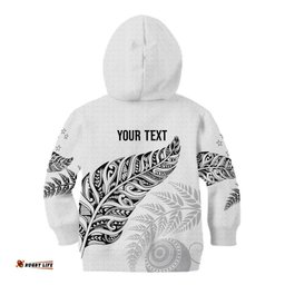 Aotearoa Personalized Lawn Bowls Maori Kid Hoodie New Zealand White Tribal Silver Fern LT7