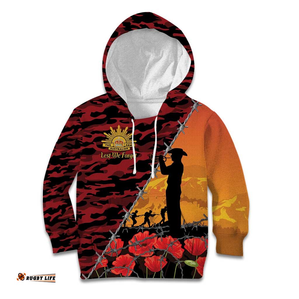 ANZAC Lest We Forget Kid Hoodie Australian Army Poppy Tribute LT15