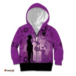 Australia Animals ANZAC Day Kid Hoodie Lest We Forget The Animals Too Purple Poppy LT14
