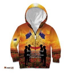 ANZAC Day Kid Hoodie Remembrance Tribute Soldiers And Poppy Field LT05