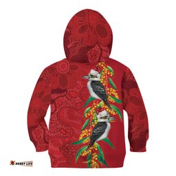 Aussie Kokaburra Golden Wattle Christmas Kid Hoodie Aboriginal Dots Painting Red Motif LT9