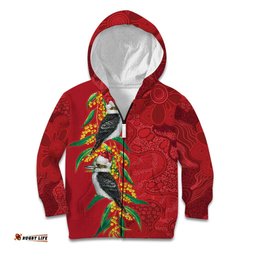 Aussie Kokaburra Golden Wattle Christmas Kid Hoodie Aboriginal Dots Painting Red Motif LT9