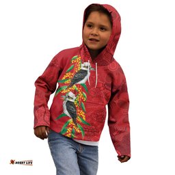 Aussie Kokaburra Golden Wattle Christmas Kid Hoodie Aboriginal Dots Painting Red Motif LT9