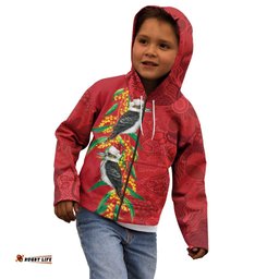 Aussie Kokaburra Golden Wattle Christmas Kid Hoodie Aboriginal Dots Painting Red Motif LT9
