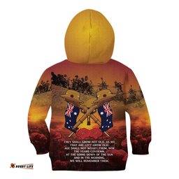 ANZAC Day Lest We Forget Kid Hoodie Australian Veterans Remembrance Tribute LT18